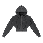 DYS Vintage Washed Cropped Fleece Hoodie, Washed Black, front view