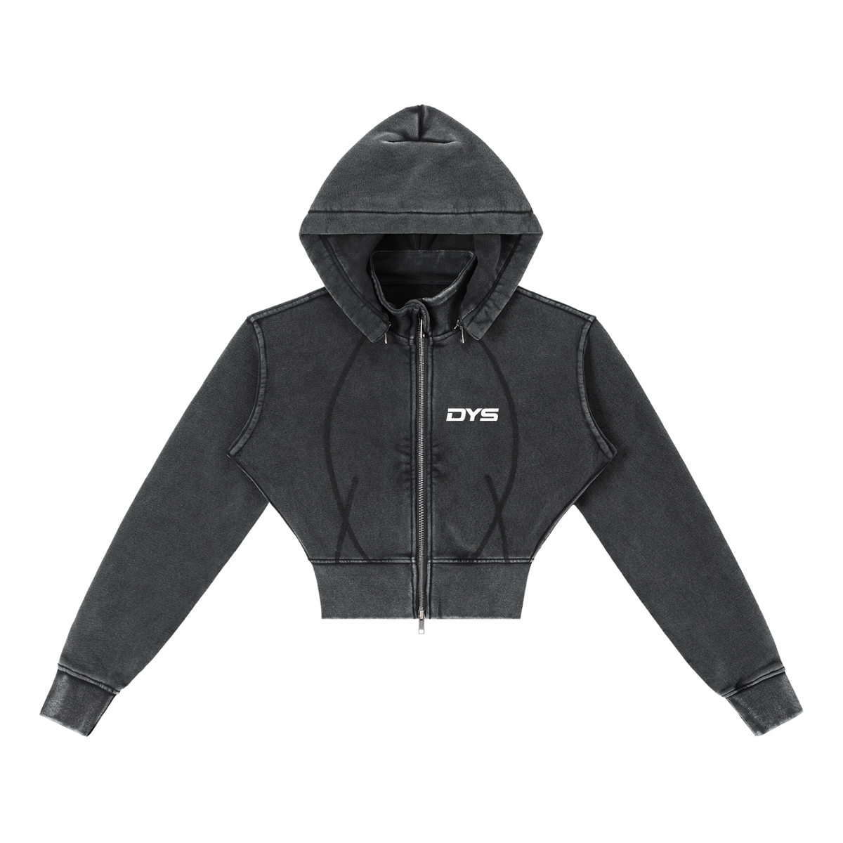 DYS Vintage Washed Cropped Fleece Hoodie, Washed Black, front view