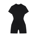 DYS Women's Quarter-Zip Short Sleeve Romper, Black, alternate view