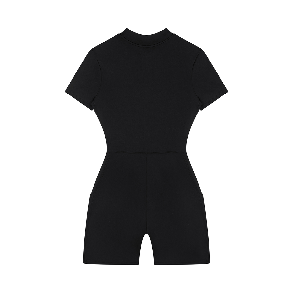 DYS Women's Quarter-Zip Short Sleeve Romper, Black, alternate view