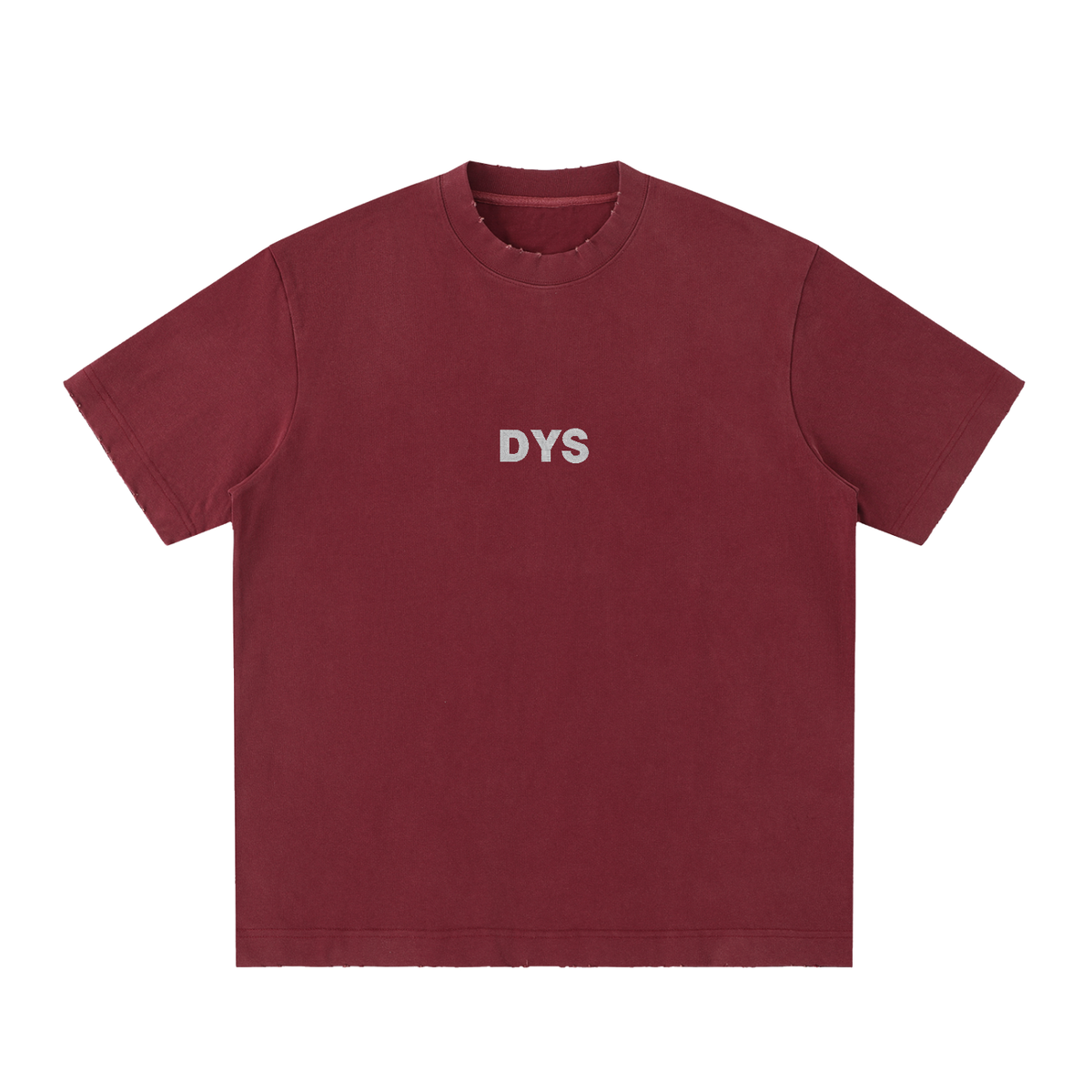 DYS Heavyweight Vintage Washed Frayed T-Shirt, Dull Red, front view