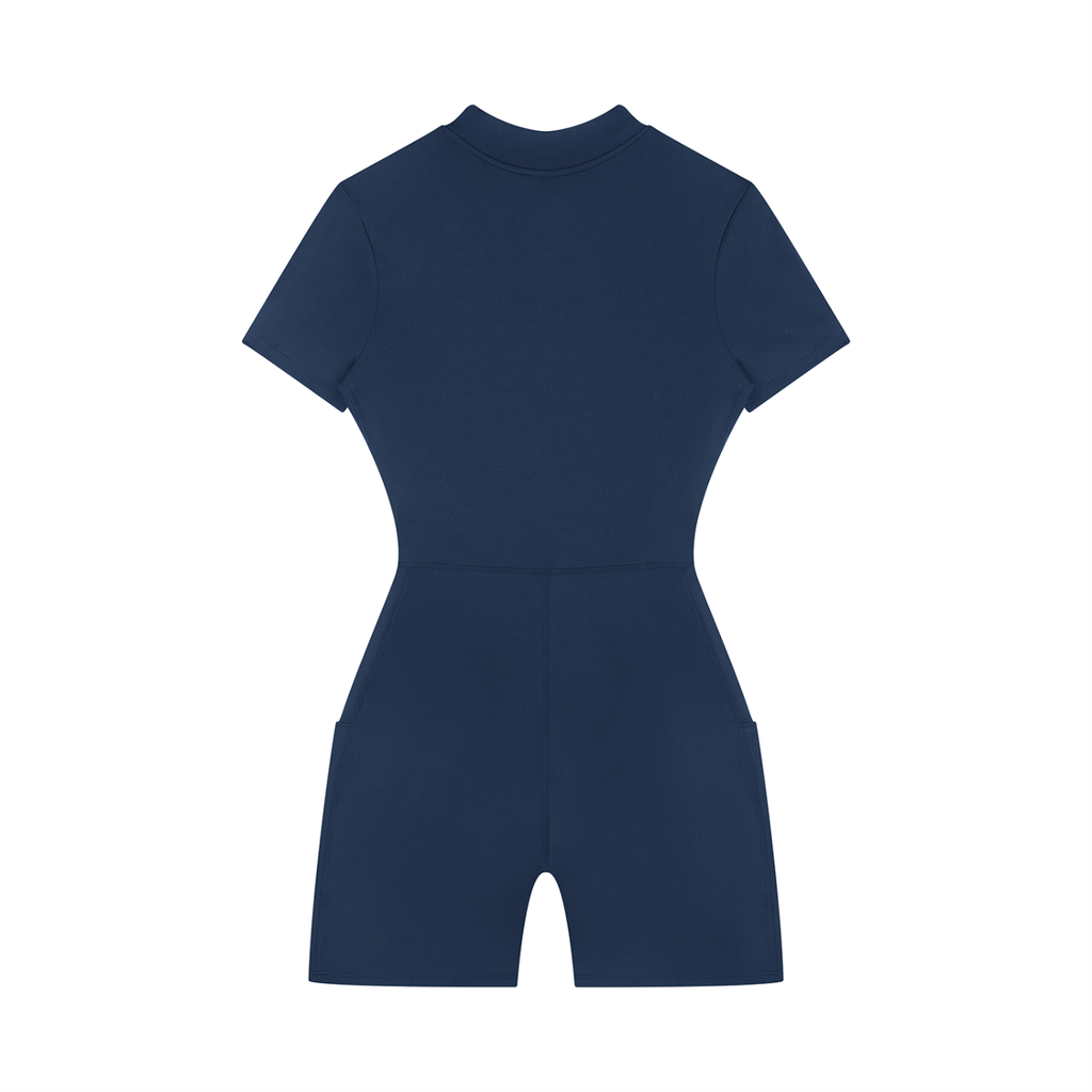 DYS Women's Quarter-Zip Short Sleeve Romper, Navy Blue, alternate view
