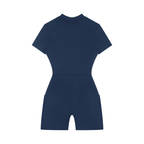 DYS Women's Quarter-Zip Short Sleeve Romper, Navy Blue, alternate view
