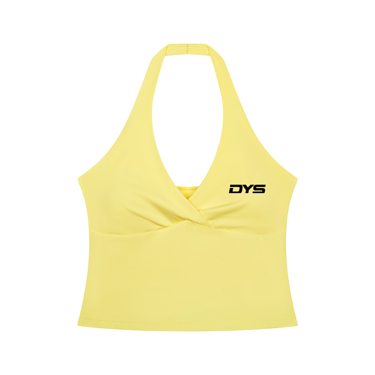 DYS Women's Ruched Halter Yoga Tank Top, Yellow, front view