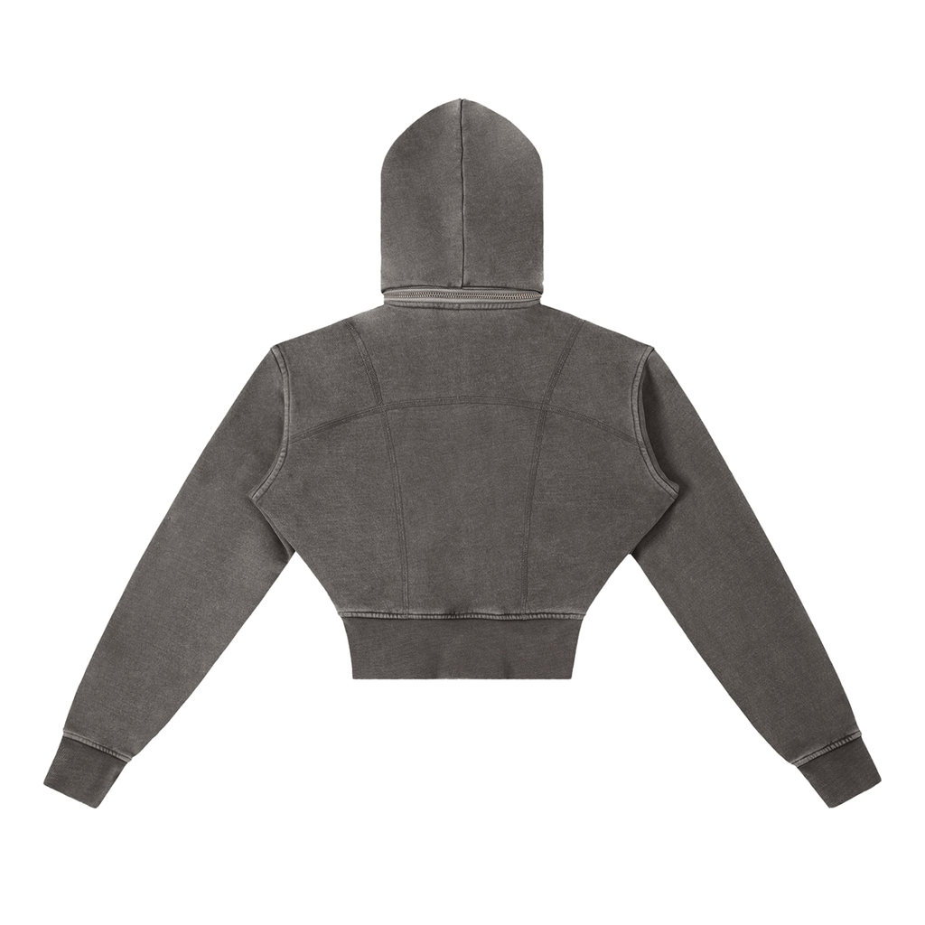 DYS Vintage Washed Cropped Fleece Hoodie, Dark Gray, alternate view