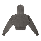 DYS Vintage Washed Cropped Fleece Hoodie, Dark Gray, alternate view