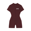 DYS Women's Quarter-Zip Short Sleeve Romper, Wine Red, front view