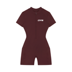 DYS Women's Quarter-Zip Short Sleeve Romper, Wine Red, front view