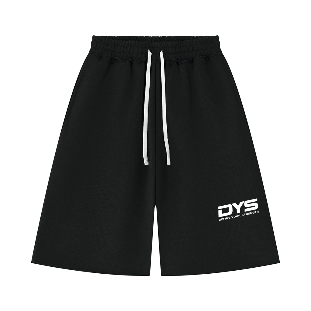 DYS Unisex Heavyweight Raw Edge Shorts, Black, front view
