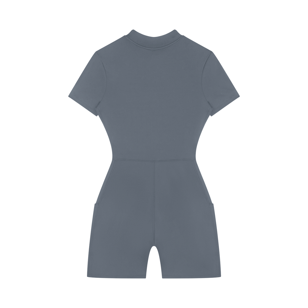 DYS Women's Quarter-Zip Short Sleeve Romper, Gray Blue, alternate view