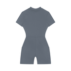 DYS Women's Quarter-Zip Short Sleeve Romper, Gray Blue, alternate view
