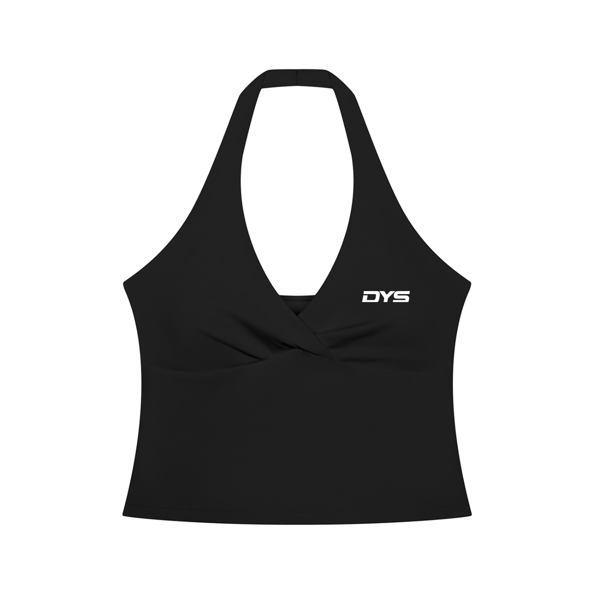 DYS Women's Ruched Halter Yoga Tank Top, Black, front view