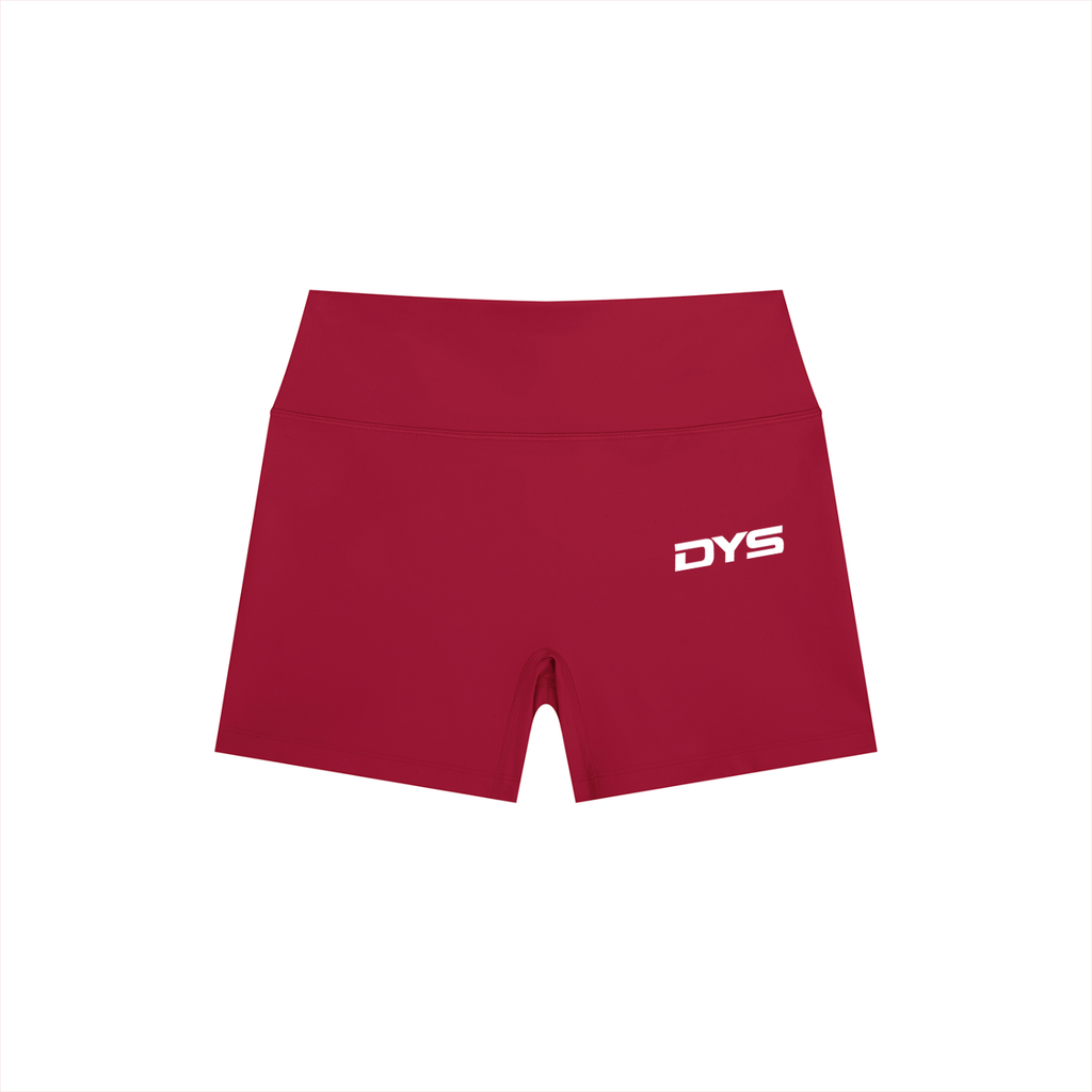 DYS Women's High Rise Yoga Shorts, Red, front view