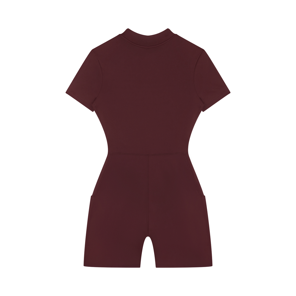 DYS Women's Quarter-Zip Short Sleeve Romper, Wine Red, alternate view