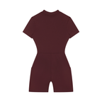 DYS Women's Quarter-Zip Short Sleeve Romper, Wine Red, alternate view