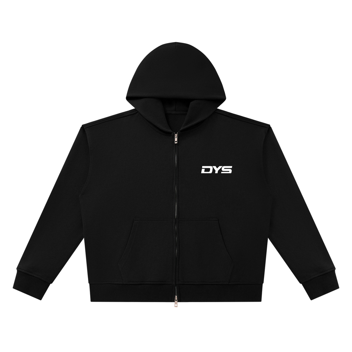 DYS Unisex Heavyweight Full Zip Boxy Hoodie, Black, front view