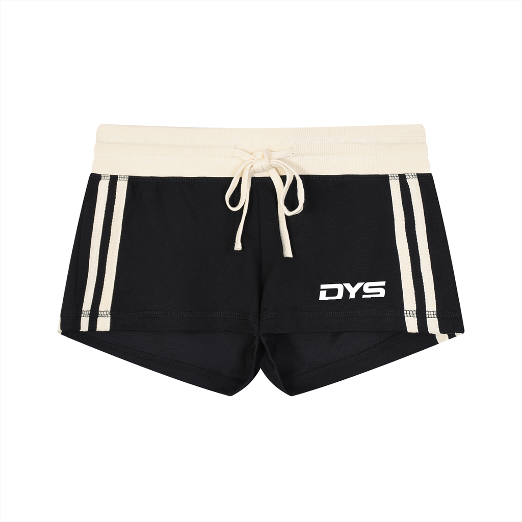 DYS Women's Contrast Stripe Track Shorts, Black, front view