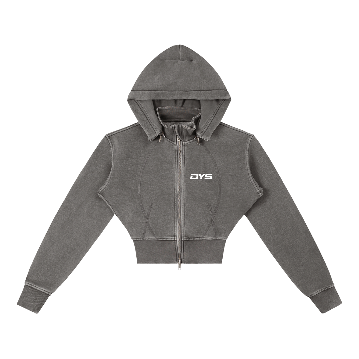 DYS Vintage Washed Cropped Fleece Hoodie, Dark Gray, front view