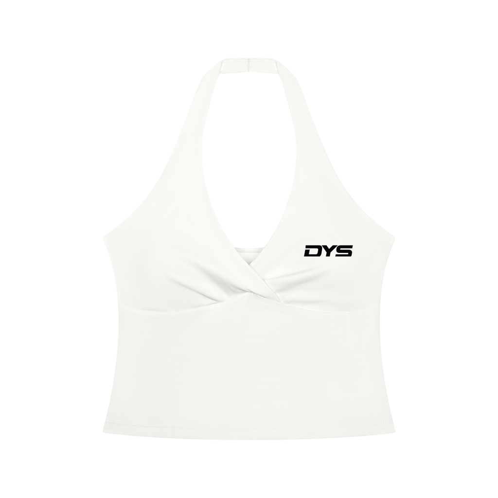 DYS Women's Ruched Halter Yoga Tank Top, White, front view