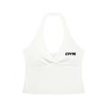 DYS Women's Ruched Halter Yoga Tank Top, White, front view