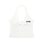 DYS Women's Ruched Halter Yoga Tank Top, White, front view