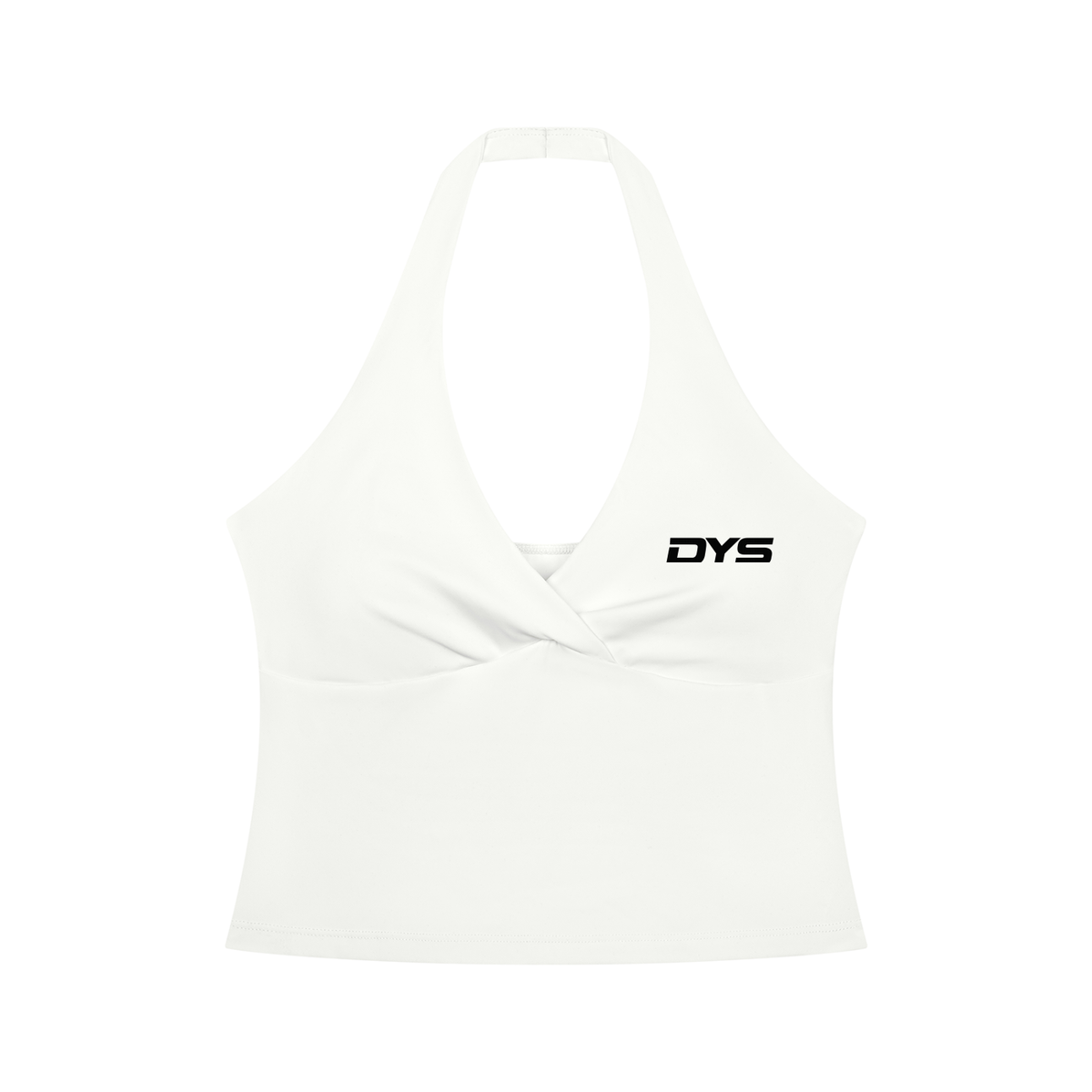 DYS Women's Ruched Halter Yoga Tank Top, White, front view