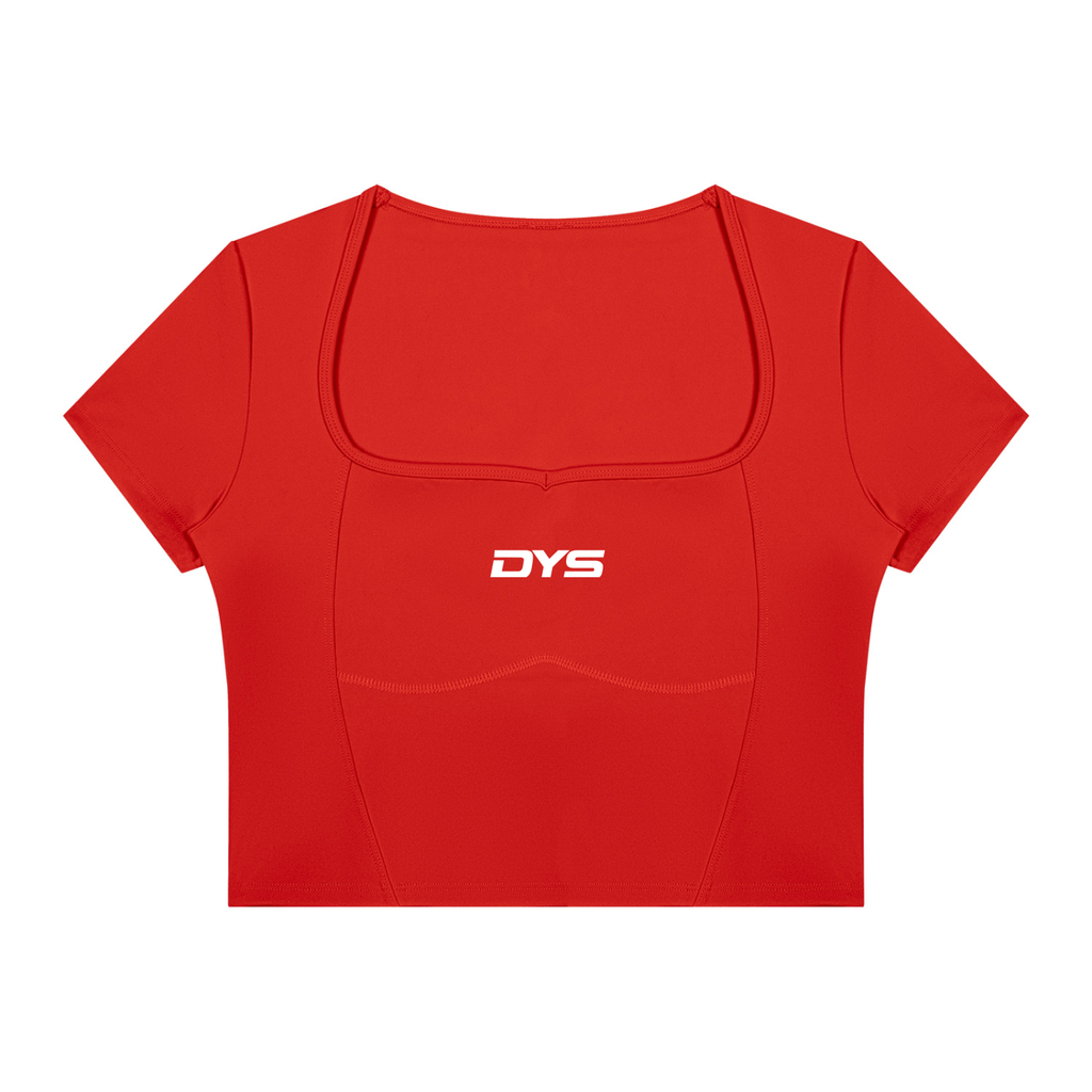 DYS Women's Topstitch Yoga T-Shirt, Red, front view