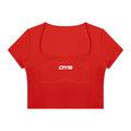 DYS Women's Topstitch Yoga T-Shirt, Red, front view