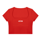 DYS Women's Topstitch Yoga T-Shirt, Red, front view