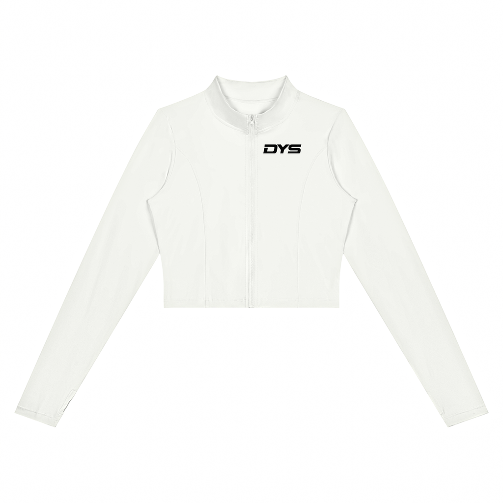 DYS Women's Crop Yoga Sports Jacket, White, front view