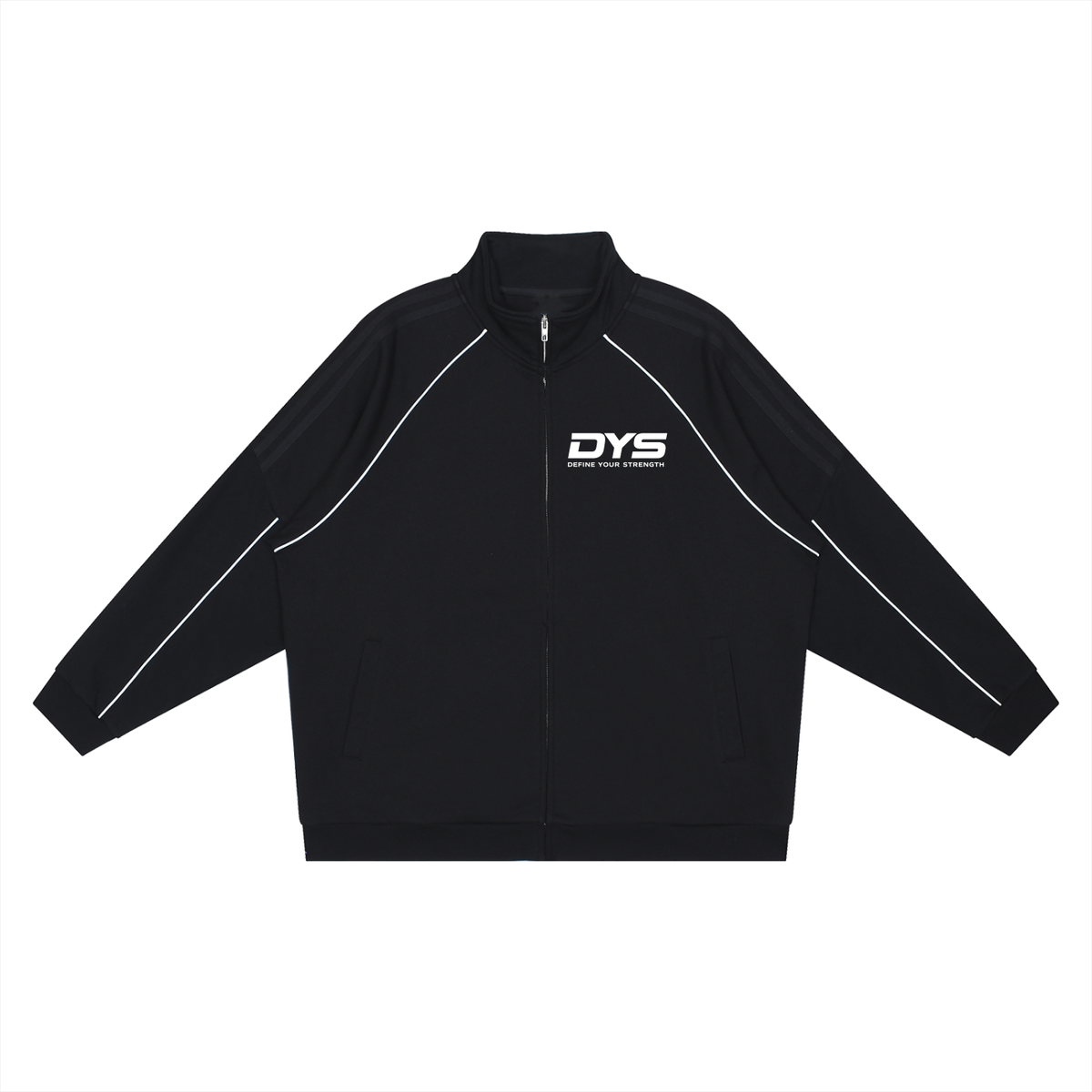 DYS Reflective Striped Raglan Sleeve Jacket, Black, front view