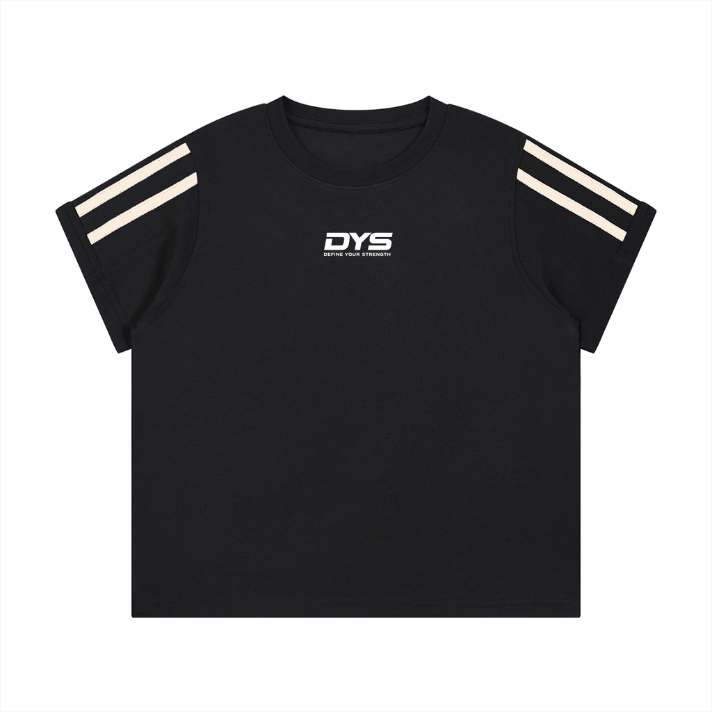 DYS Women's Varsity Stripe T-Shirt, Black, front view
