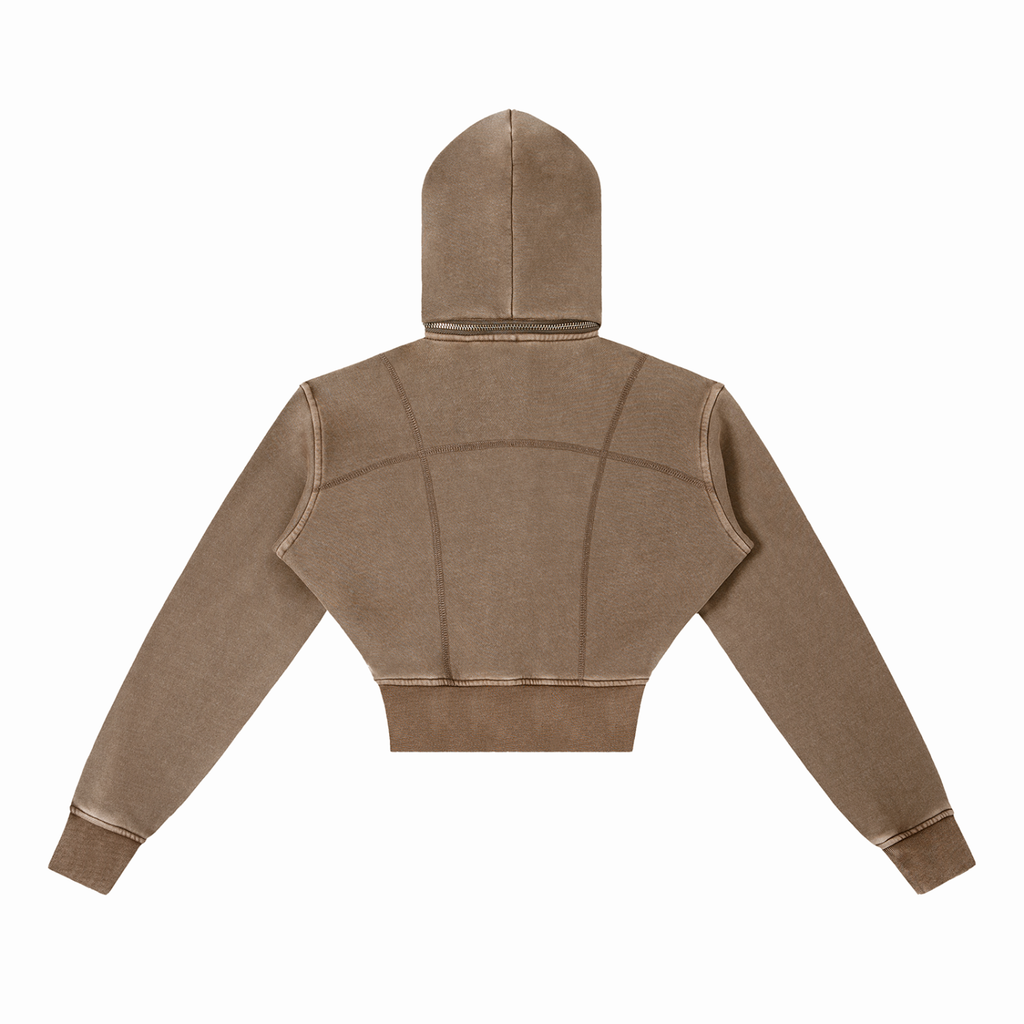 DYS Vintage Washed Cropped Fleece Hoodie, Coffee, alternate view
