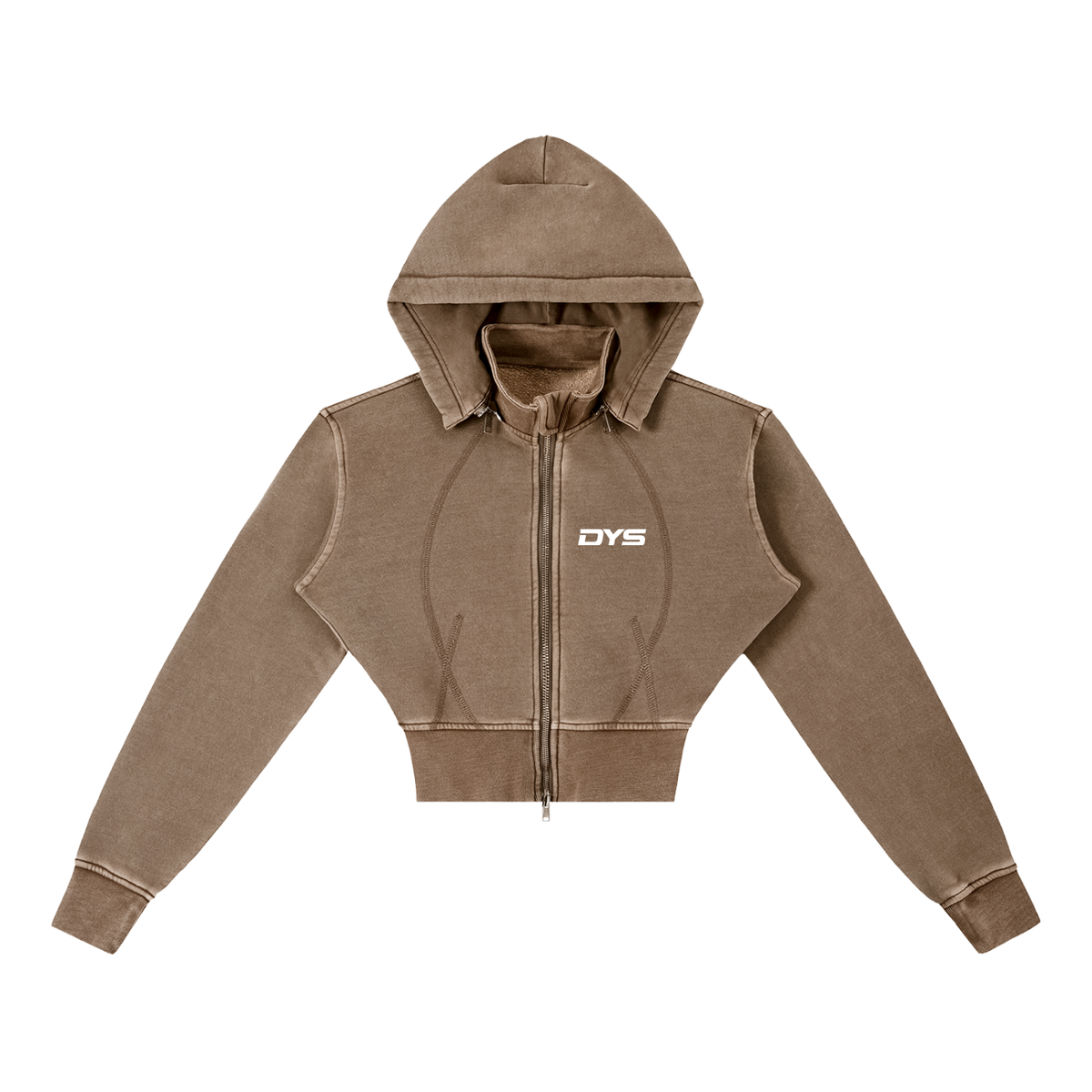 DYS Vintage Washed Cropped Fleece Hoodie, Coffee, front view