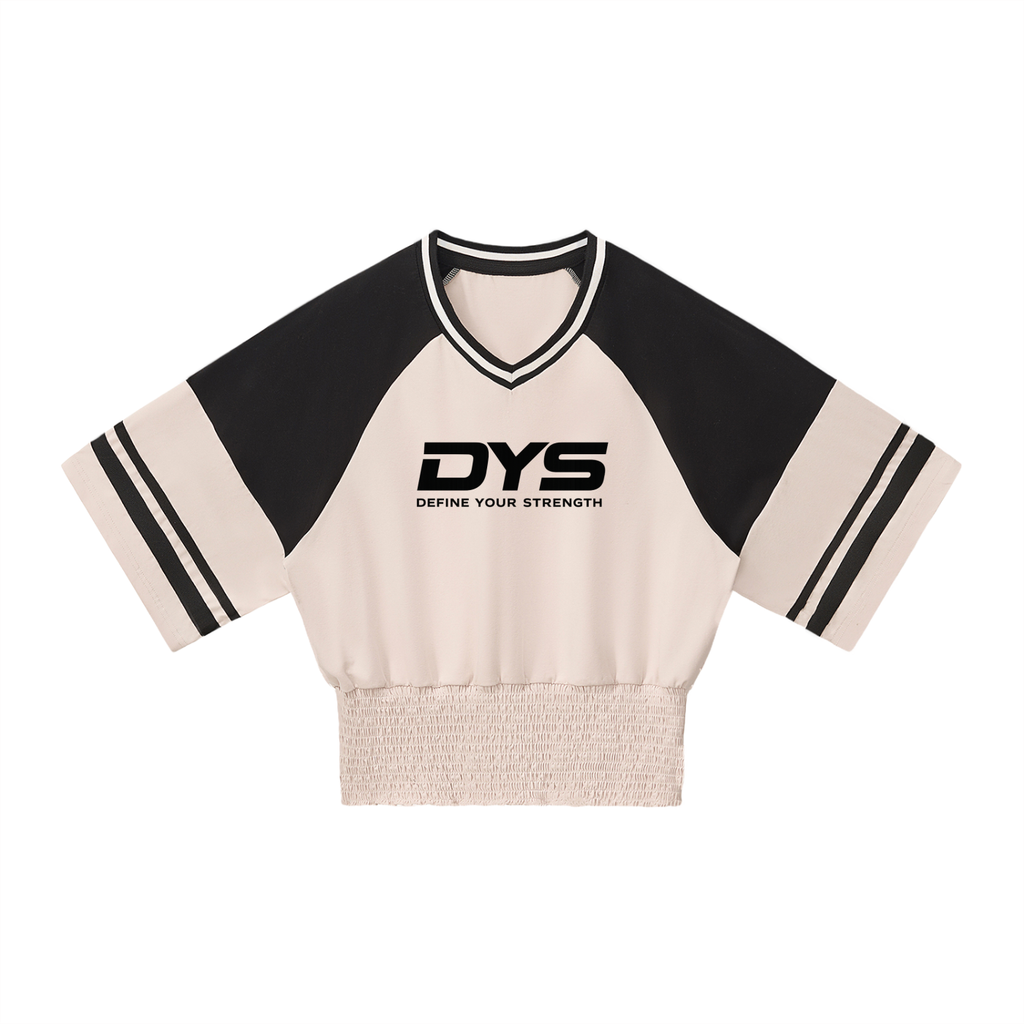 DYS Women's Color Block Ruched T-Shirt, Apricot with Black, front view