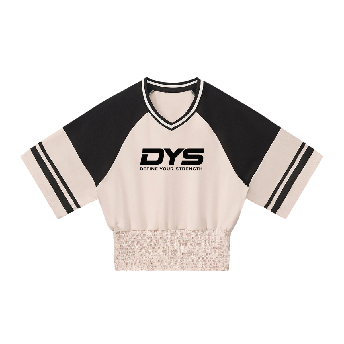 DYS Women's Color Block Ruched T-Shirt, Apricot with Black, front view