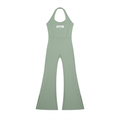 DYS Women's Halter Flared Jumpsuit, Gray Green, front view