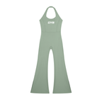 DYS Women's Halter Flared Jumpsuit, Gray Green, front view