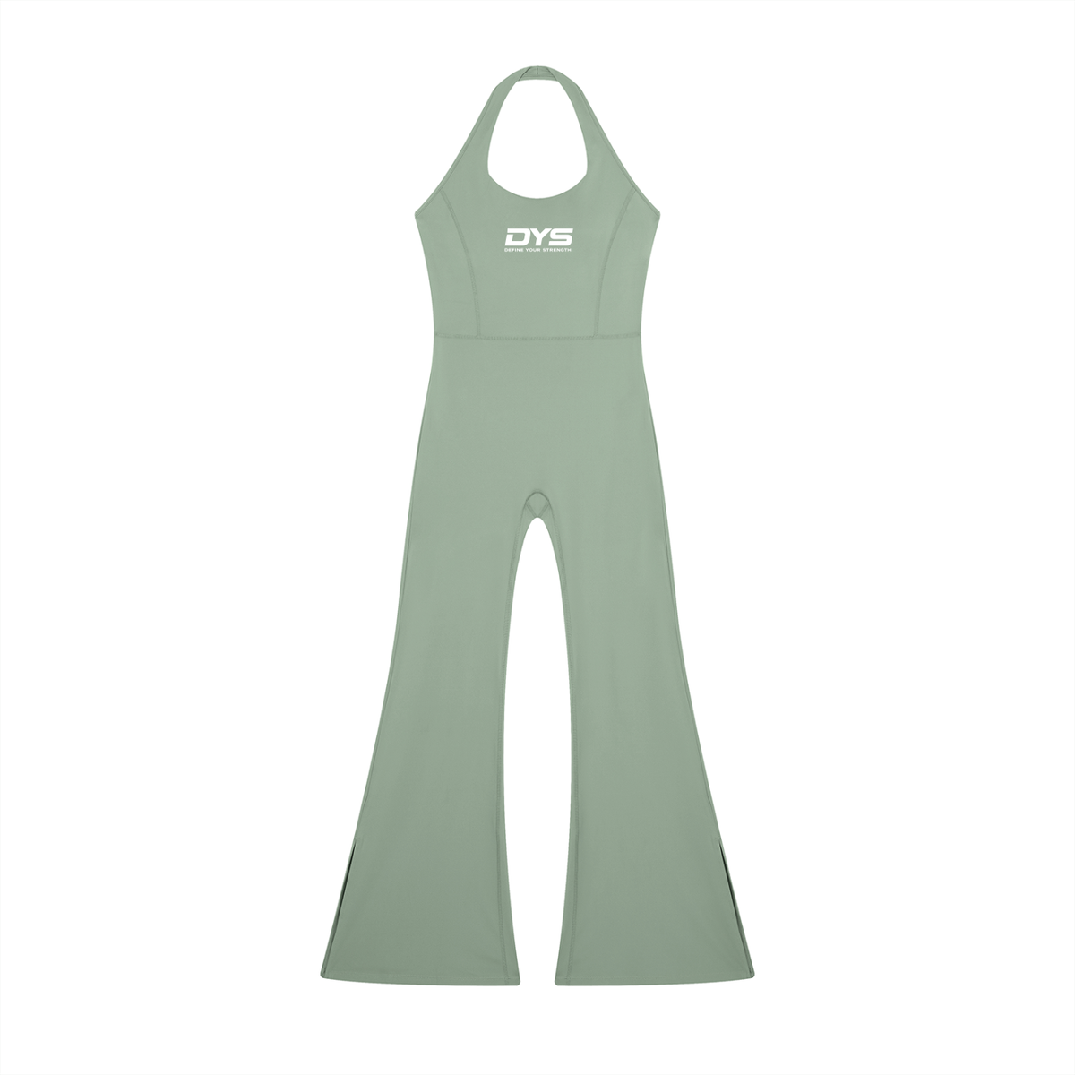 DYS Women's Halter Flared Jumpsuit, Gray Green, front view