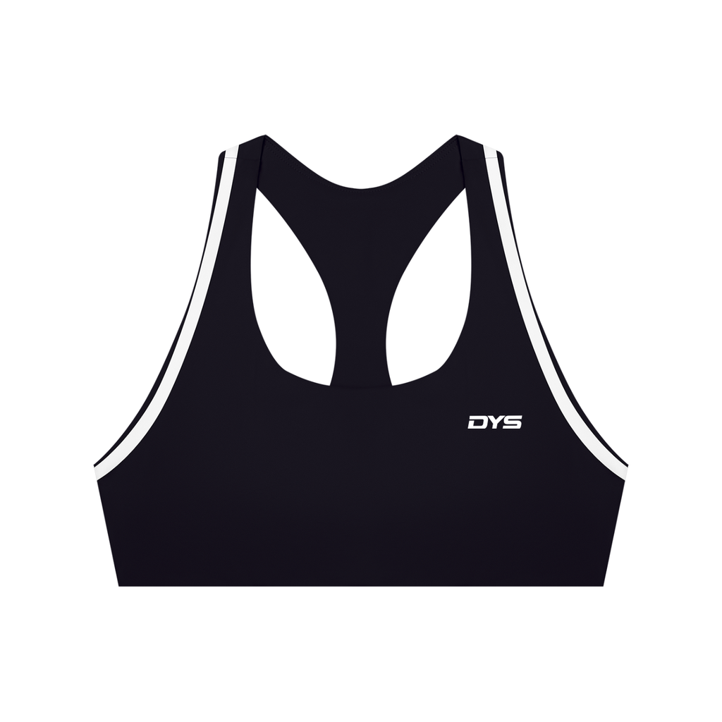 DYS Women's Halter Yoga Sports Bra, Black with White, front view
