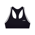 DYS Women's Halter Yoga Sports Bra, Black with White, front view