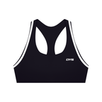 DYS Women's Halter Yoga Sports Bra, Black with White, front view