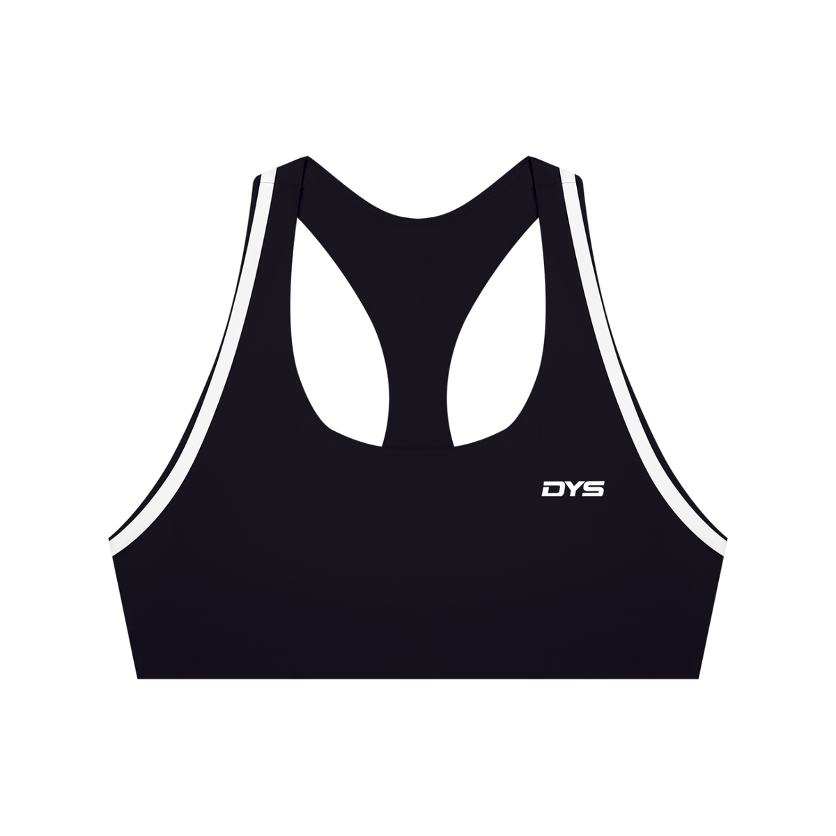DYS Women's Halter Yoga Sports Bra, Black with White, front view